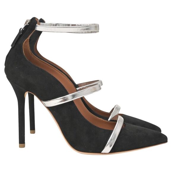 Malone Souliers Robyn Ankle Strap Pumps in Black Suede